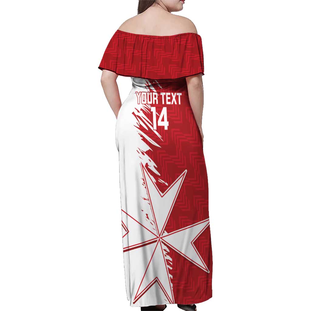 Custom Malta Football Family Matching Off Shoulder Maxi Dress and Hawaiian Shirt Go Champions Flag Style