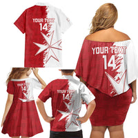 Custom Malta Football Family Matching Off Shoulder Short Dress and Hawaiian Shirt Go Champions Flag Style