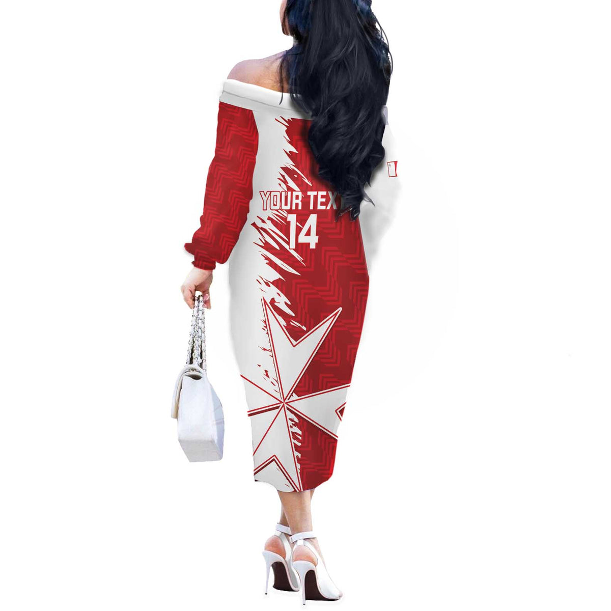 Custom Malta Football Off The Shoulder Long Sleeve Dress Go Champions Flag Style