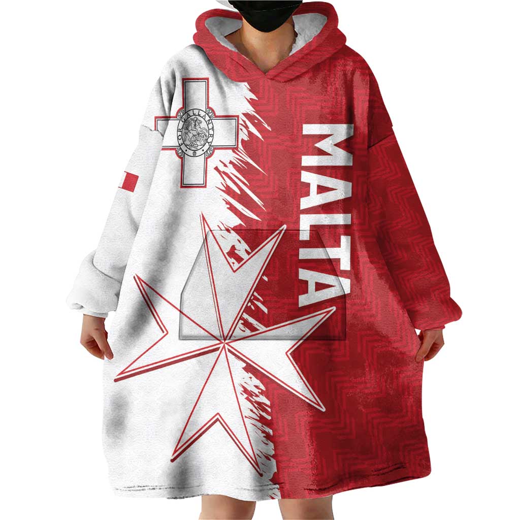 Custom Malta Football Wearable Blanket Hoodie Go Champions Flag Style