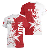 Custom Malta Football Women V-Neck T-Shirt Go Champions Flag Style