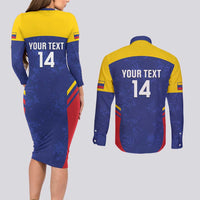 Custom Venezuela Football Couples Matching Long Sleeve Bodycon Dress and Long Sleeve Button Shirt Come On La Vinotinto Flag Color