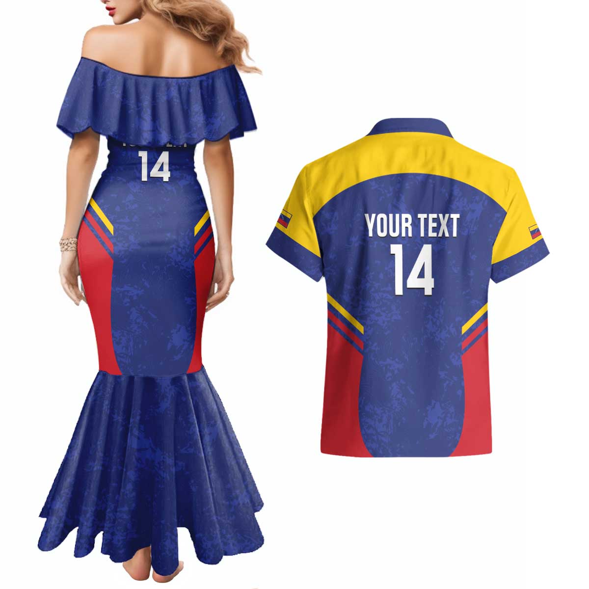 Custom Venezuela Football Couples Matching Mermaid Dress and Hawaiian Shirt Come On La Vinotinto Flag Color