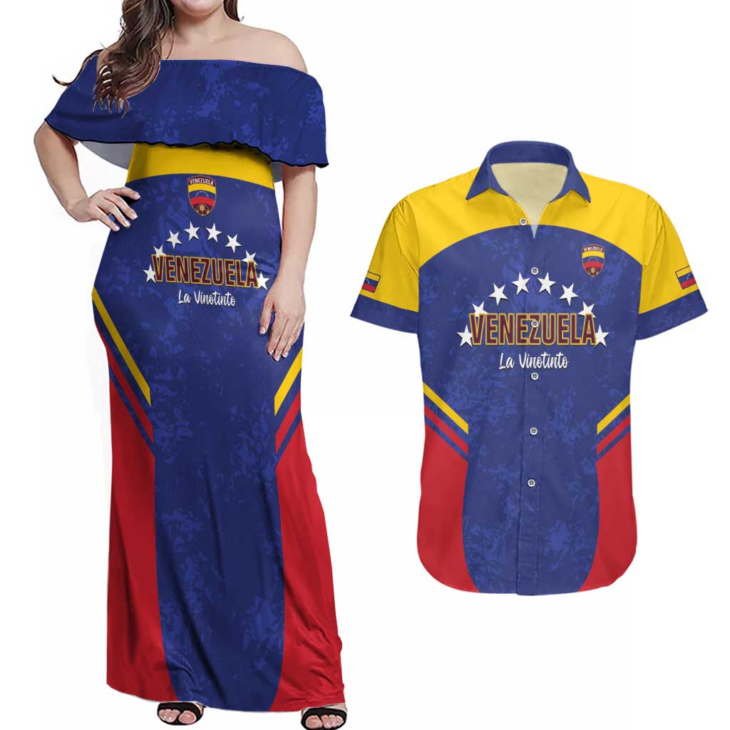 Custom Venezuela Football Couples Matching Off Shoulder Maxi Dress and Hawaiian Shirt Come On La Vinotinto Flag Color
