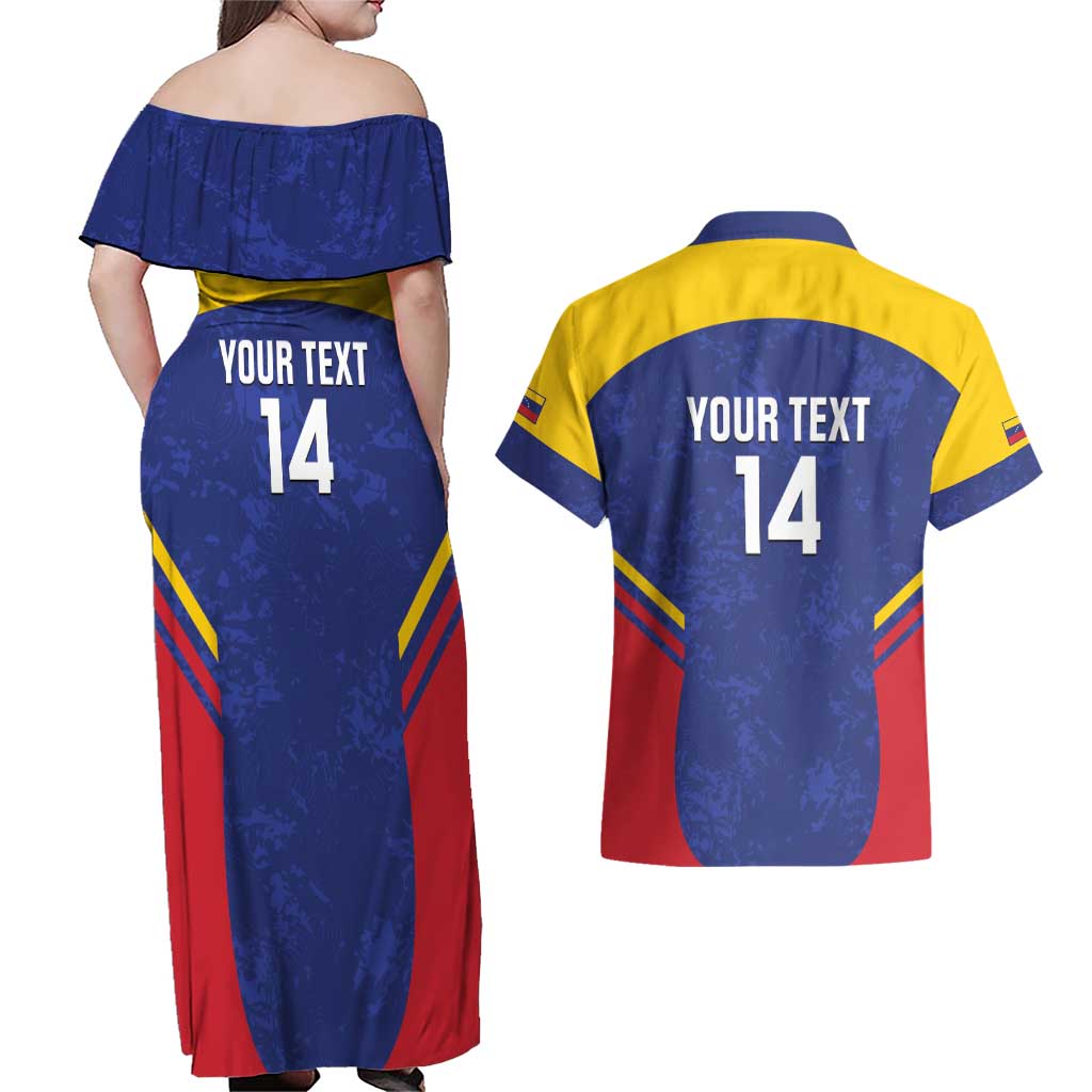 Custom Venezuela Football Couples Matching Off Shoulder Maxi Dress and Hawaiian Shirt Come On La Vinotinto Flag Color