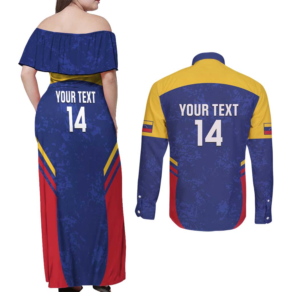 Custom Venezuela Football Couples Matching Off Shoulder Maxi Dress and Long Sleeve Button Shirt Come On La Vinotinto Flag Color