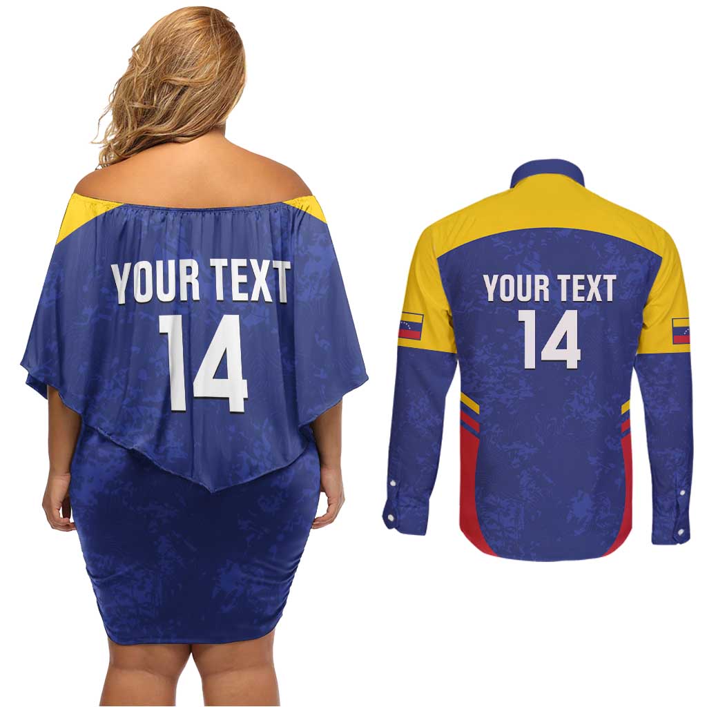 Custom Venezuela Football Couples Matching Off Shoulder Short Dress and Long Sleeve Button Shirt Come On La Vinotinto Flag Color