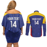 Custom Venezuela Football Couples Matching Off Shoulder Short Dress and Long Sleeve Button Shirt Come On La Vinotinto Flag Color