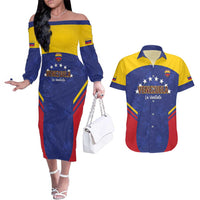 Custom Venezuela Football Couples Matching Off The Shoulder Long Sleeve Dress and Hawaiian Shirt Come On La Vinotinto Flag Color