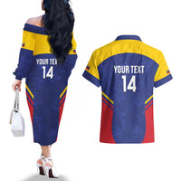 Custom Venezuela Football Couples Matching Off The Shoulder Long Sleeve Dress and Hawaiian Shirt Come On La Vinotinto Flag Color