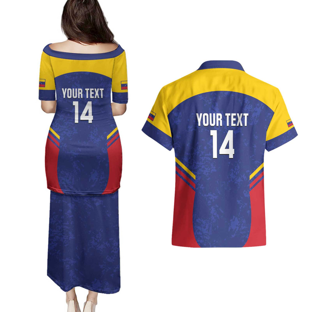 Custom Venezuela Football Couples Matching Puletasi and Hawaiian Shirt Come On La Vinotinto Flag Color