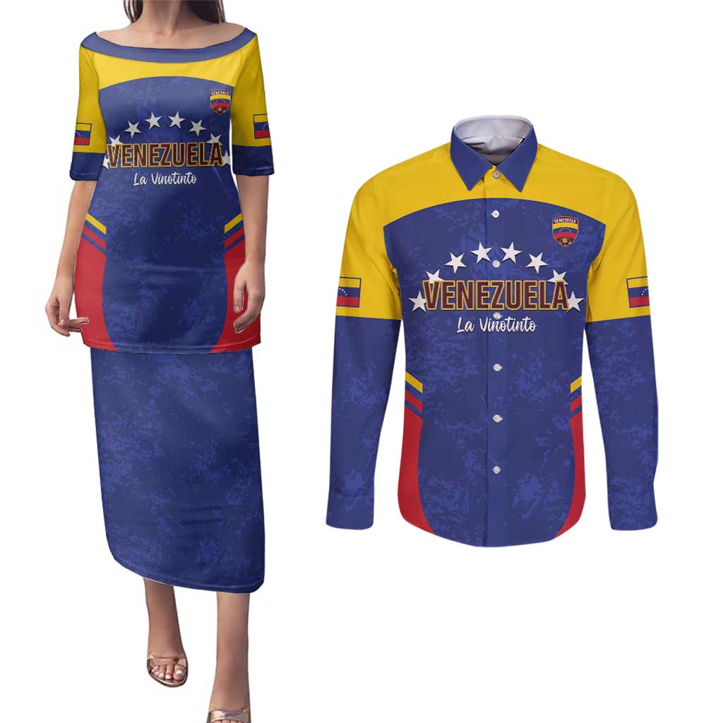Custom Venezuela Football Couples Matching Puletasi and Long Sleeve Button Shirt Come On La Vinotinto Flag Color