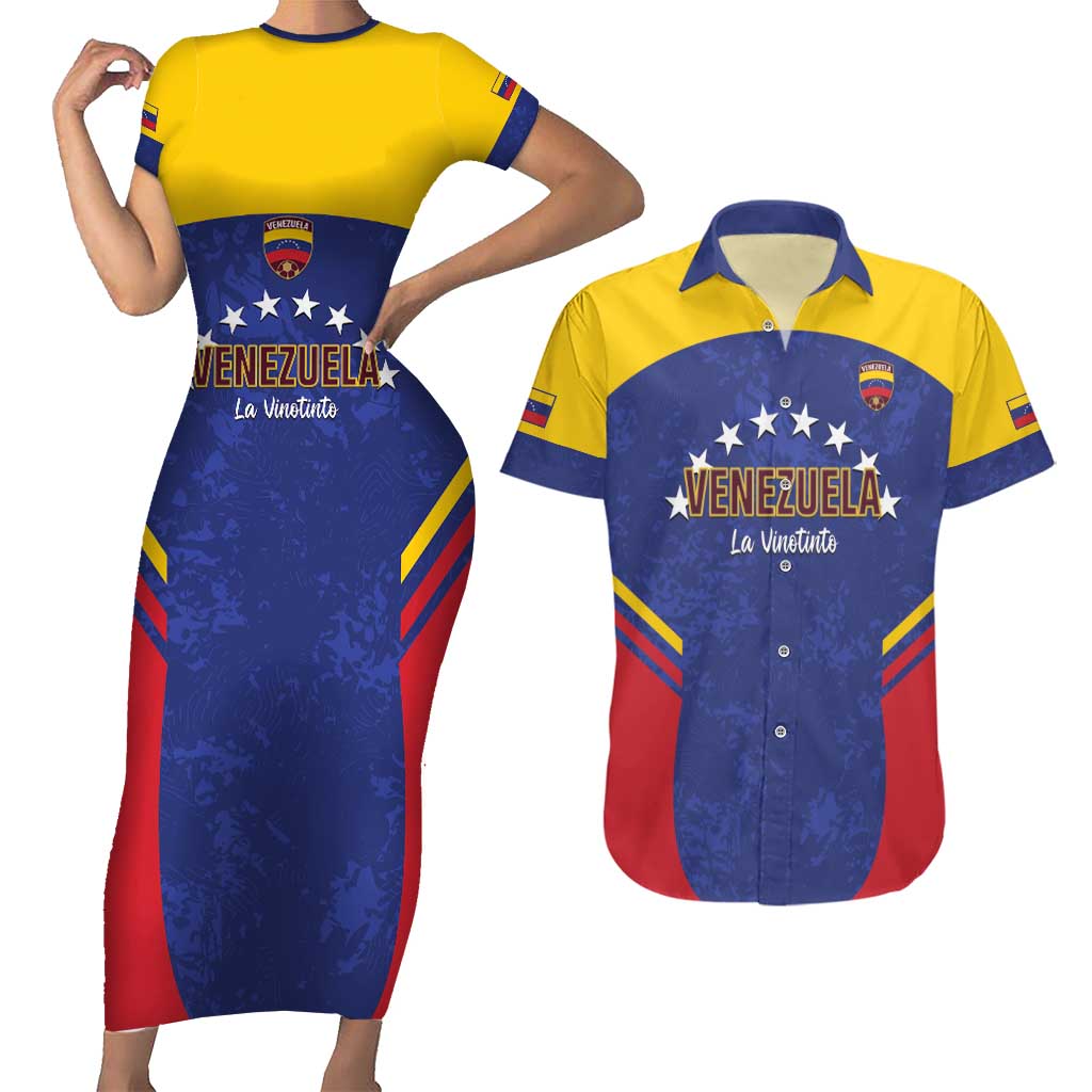 Custom Venezuela Football Couples Matching Short Sleeve Bodycon Dress and Hawaiian Shirt Come On La Vinotinto Flag Color