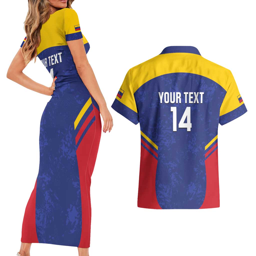 Custom Venezuela Football Couples Matching Short Sleeve Bodycon Dress and Hawaiian Shirt Come On La Vinotinto Flag Color