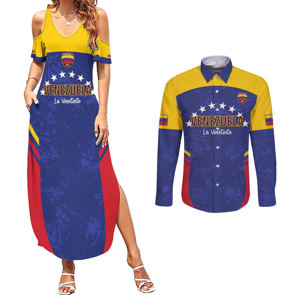 Custom Venezuela Football Couples Matching Summer Maxi Dress and Long Sleeve Button Shirt Come On La Vinotinto Flag Color