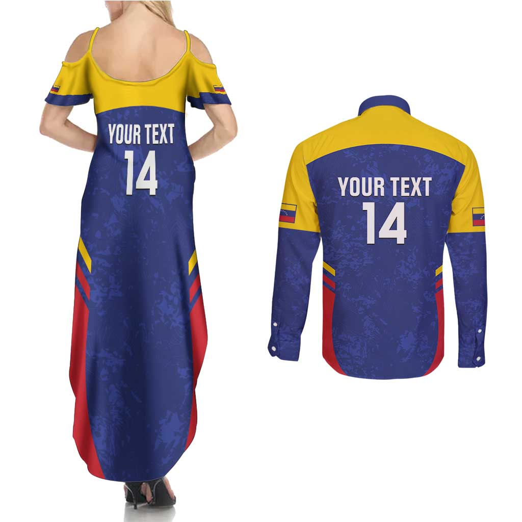 Custom Venezuela Football Couples Matching Summer Maxi Dress and Long Sleeve Button Shirt Come On La Vinotinto Flag Color