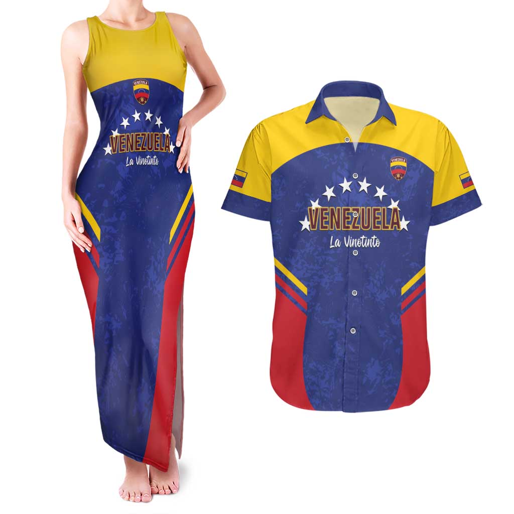 Custom Venezuela Football Couples Matching Tank Maxi Dress and Hawaiian Shirt Come On La Vinotinto Flag Color