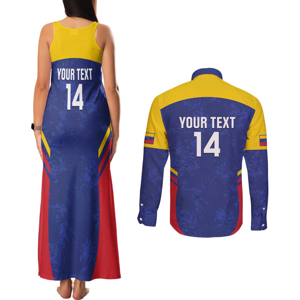 Custom Venezuela Football Couples Matching Tank Maxi Dress and Long Sleeve Button Shirt Come On La Vinotinto Flag Color