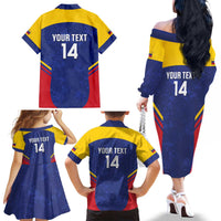Custom Venezuela Football Family Matching Off The Shoulder Long Sleeve Dress and Hawaiian Shirt Come On La Vinotinto Flag Color