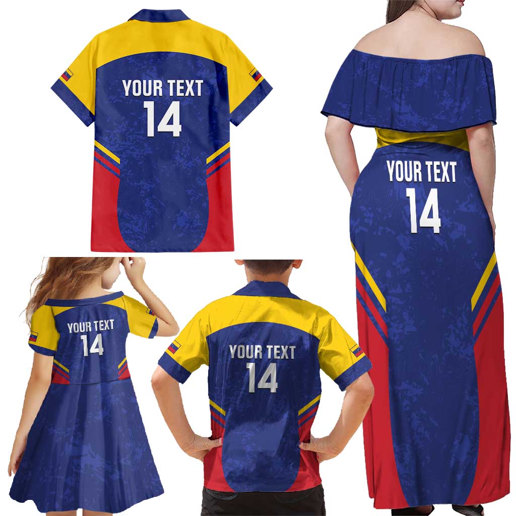 Custom Venezuela Football Family Matching Off Shoulder Maxi Dress and Hawaiian Shirt Come On La Vinotinto Flag Color