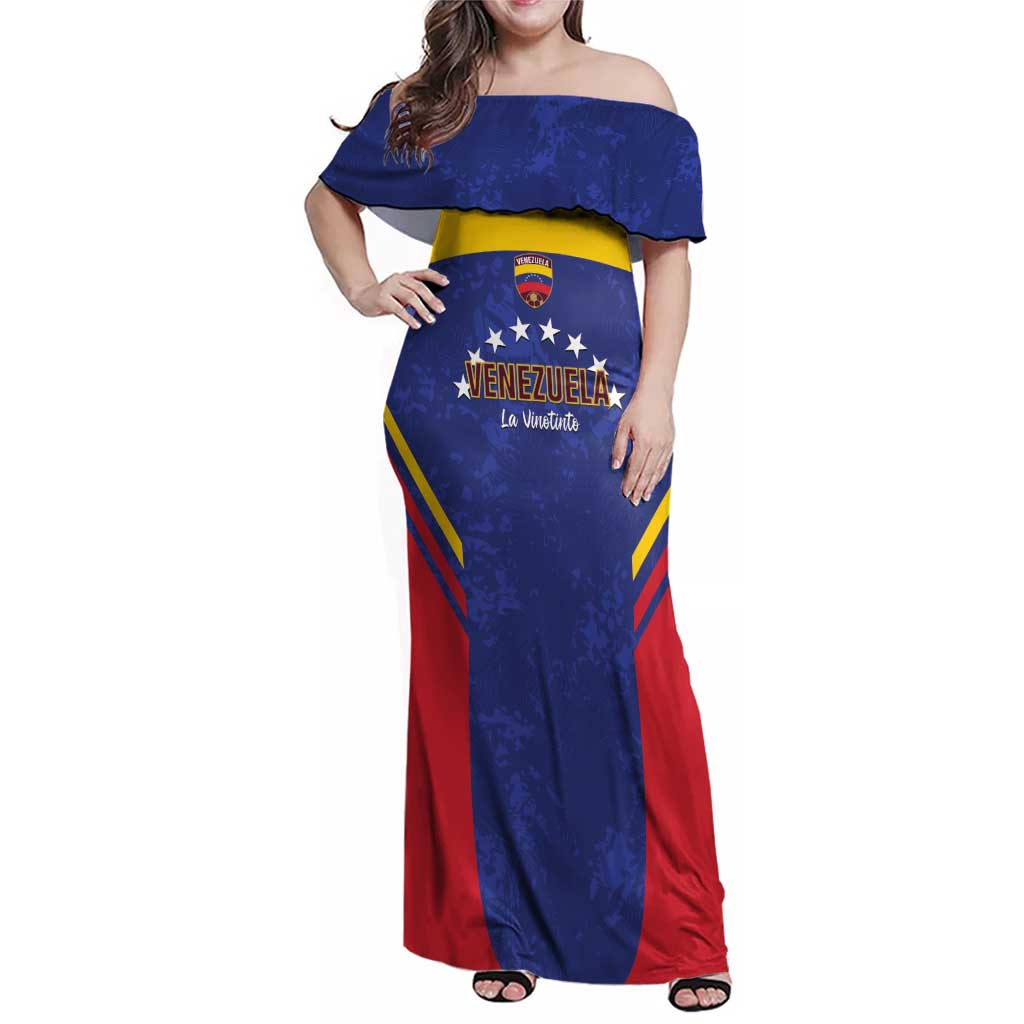 Custom Venezuela Football Family Matching Off Shoulder Maxi Dress and Hawaiian Shirt Come On La Vinotinto Flag Color