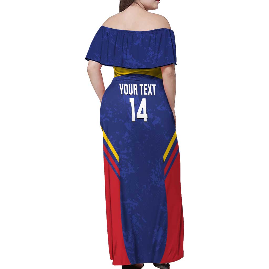Custom Venezuela Football Family Matching Off Shoulder Maxi Dress and Hawaiian Shirt Come On La Vinotinto Flag Color
