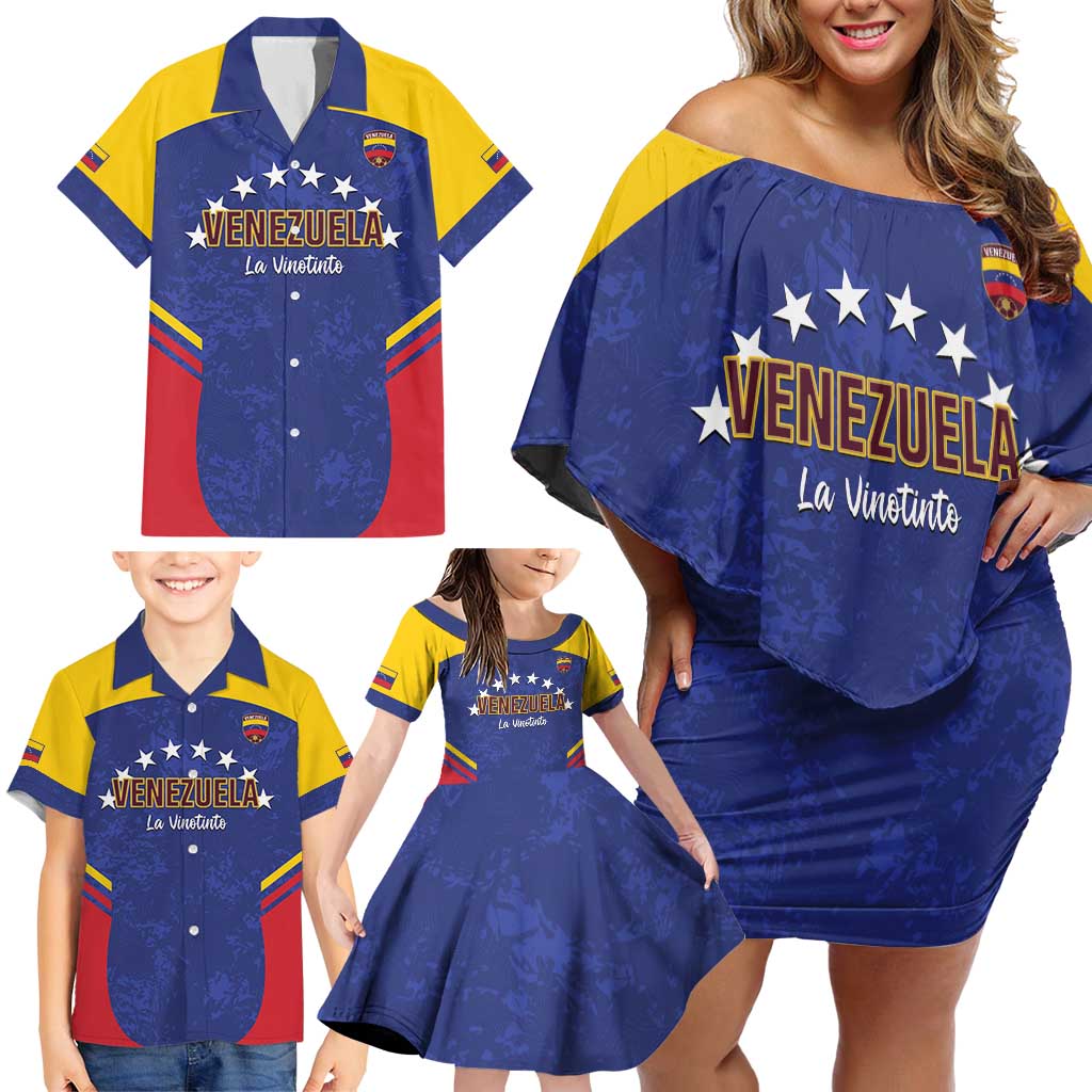 Custom Venezuela Football Family Matching Off Shoulder Short Dress and Hawaiian Shirt Come On La Vinotinto Flag Color