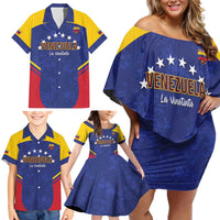 Custom Venezuela Football Family Matching Off Shoulder Short Dress and Hawaiian Shirt Come On La Vinotinto Flag Color