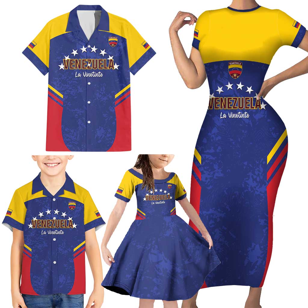 Custom Venezuela Football Family Matching Short Sleeve Bodycon Dress and Hawaiian Shirt Come On La Vinotinto Flag Color