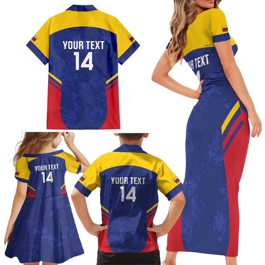 Custom Venezuela Football Family Matching Short Sleeve Bodycon Dress and Hawaiian Shirt Come On La Vinotinto Flag Color