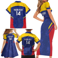 Custom Venezuela Football Family Matching Short Sleeve Bodycon Dress and Hawaiian Shirt Come On La Vinotinto Flag Color