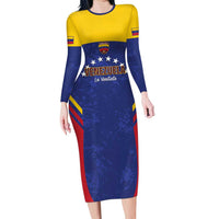 Custom Venezuela Football Long Sleeve Bodycon Dress Come On La Vinotinto Flag Color