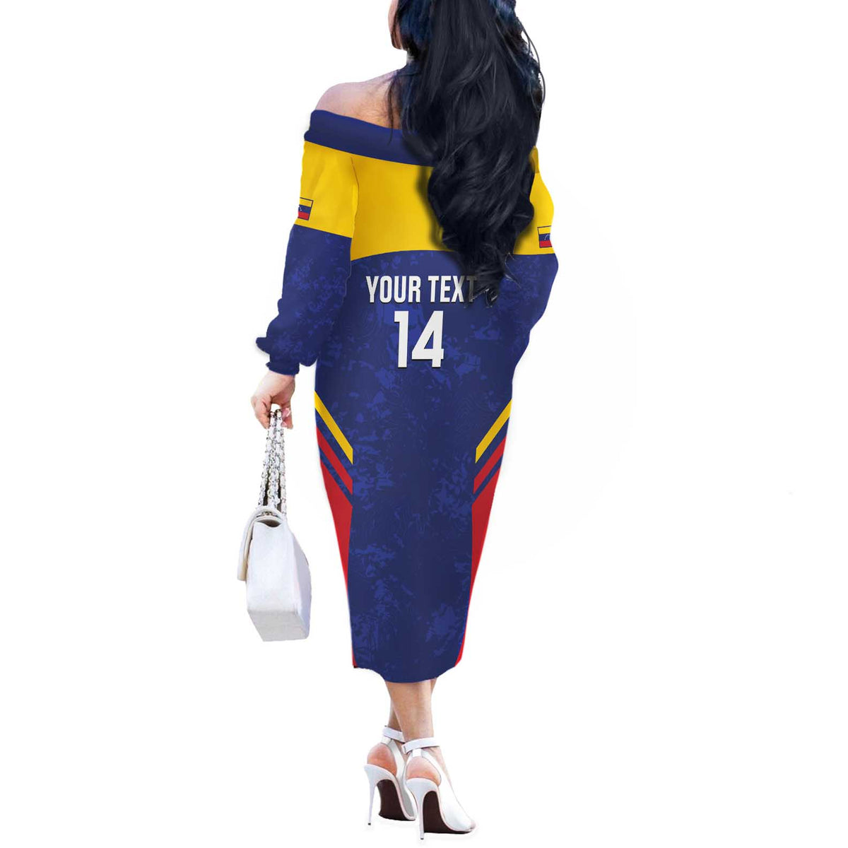 Custom Venezuela Football Off The Shoulder Long Sleeve Dress Come On La Vinotinto Flag Color
