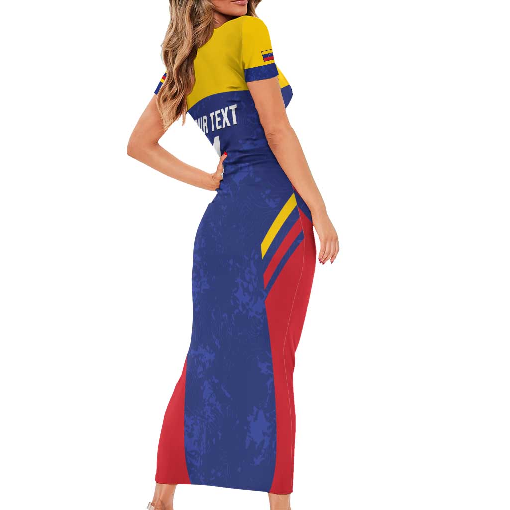 Custom Venezuela Football Short Sleeve Bodycon Dress Come On La Vinotinto Flag Color
