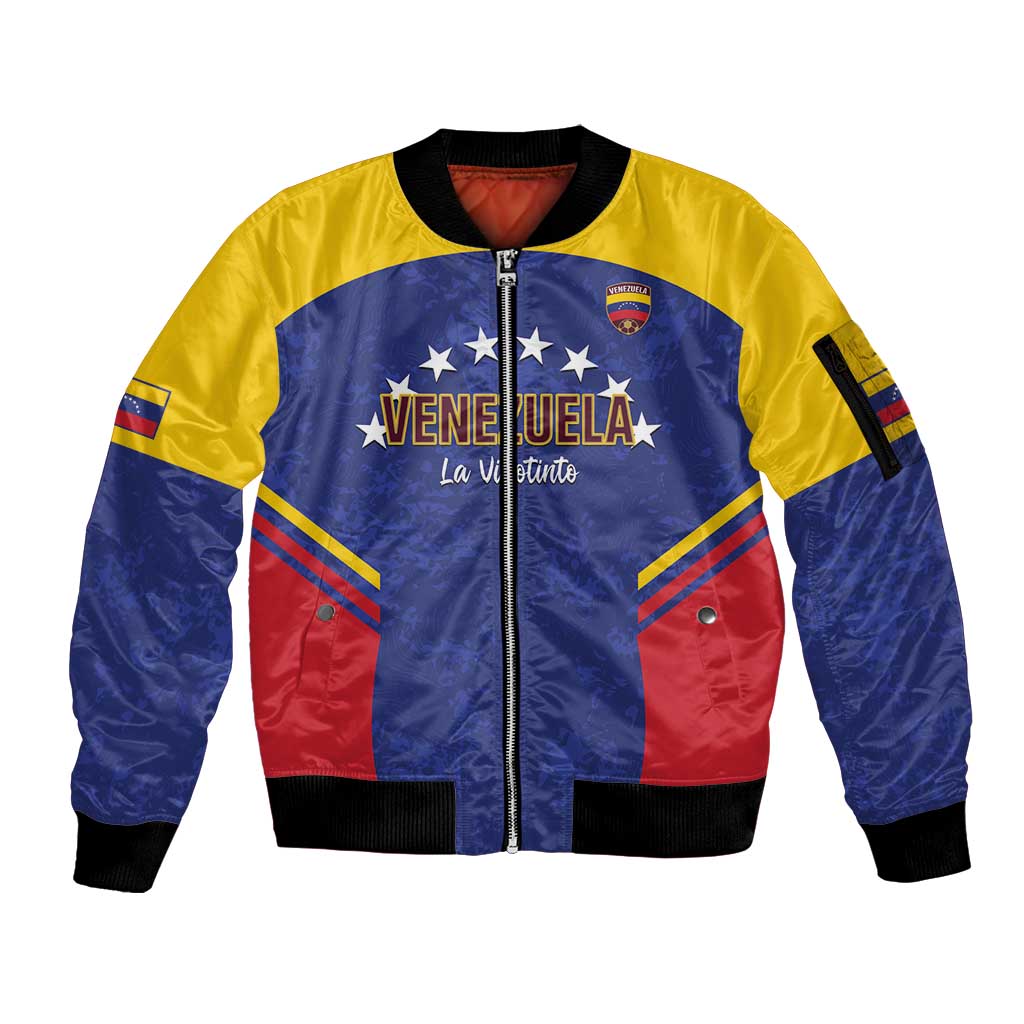 Custom Venezuela Football Sleeve Zip Bomber Jacket Come On La Vinotinto Flag Color
