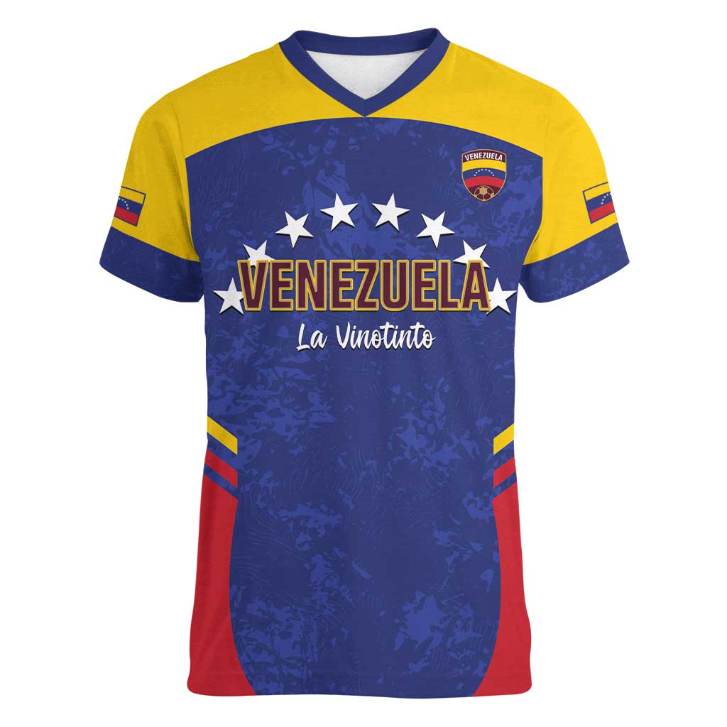 Custom Venezuela Football Women V-Neck T-Shirt Come On La Vinotinto Flag Color