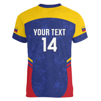 Custom Venezuela Football Women V-Neck T-Shirt Come On La Vinotinto Flag Color