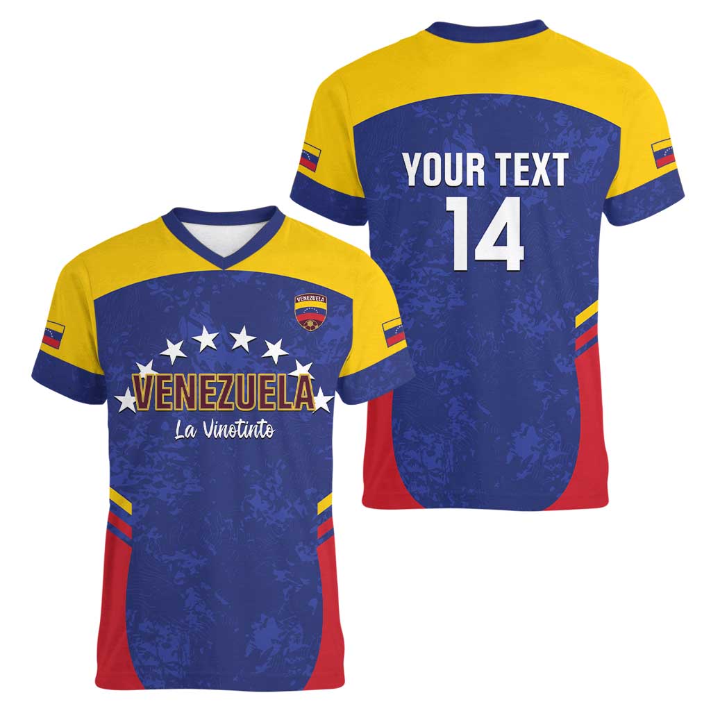Custom Venezuela Football Women V-Neck T-Shirt Come On La Vinotinto Flag Color