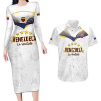 Custom Venezuela Football Couples Matching Long Sleeve Bodycon Dress and Hawaiian Shirt Come On La Vinotinto White