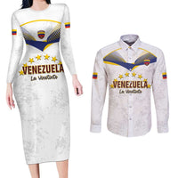 Custom Venezuela Football Couples Matching Long Sleeve Bodycon Dress and Long Sleeve Button Shirt Come On La Vinotinto White