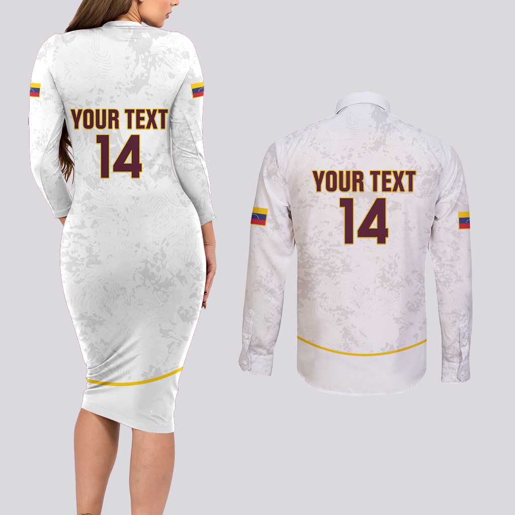 Custom Venezuela Football Couples Matching Long Sleeve Bodycon Dress and Long Sleeve Button Shirt Come On La Vinotinto White