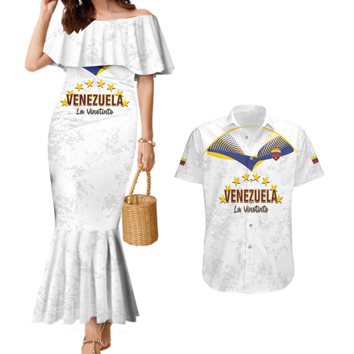 Custom Venezuela Football Couples Matching Mermaid Dress and Hawaiian Shirt Come On La Vinotinto White