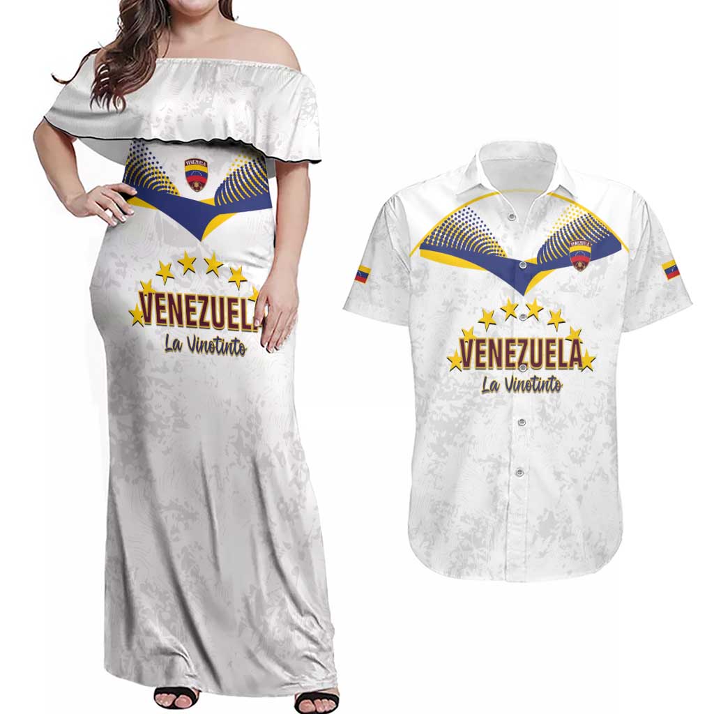 Custom Venezuela Football Couples Matching Off Shoulder Maxi Dress and Hawaiian Shirt Come On La Vinotinto White