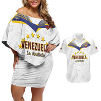 Custom Venezuela Football Couples Matching Off Shoulder Short Dress and Hawaiian Shirt Come On La Vinotinto White