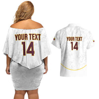Custom Venezuela Football Couples Matching Off Shoulder Short Dress and Hawaiian Shirt Come On La Vinotinto White