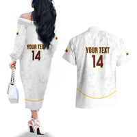 Custom Venezuela Football Couples Matching Off The Shoulder Long Sleeve Dress and Hawaiian Shirt Come On La Vinotinto White