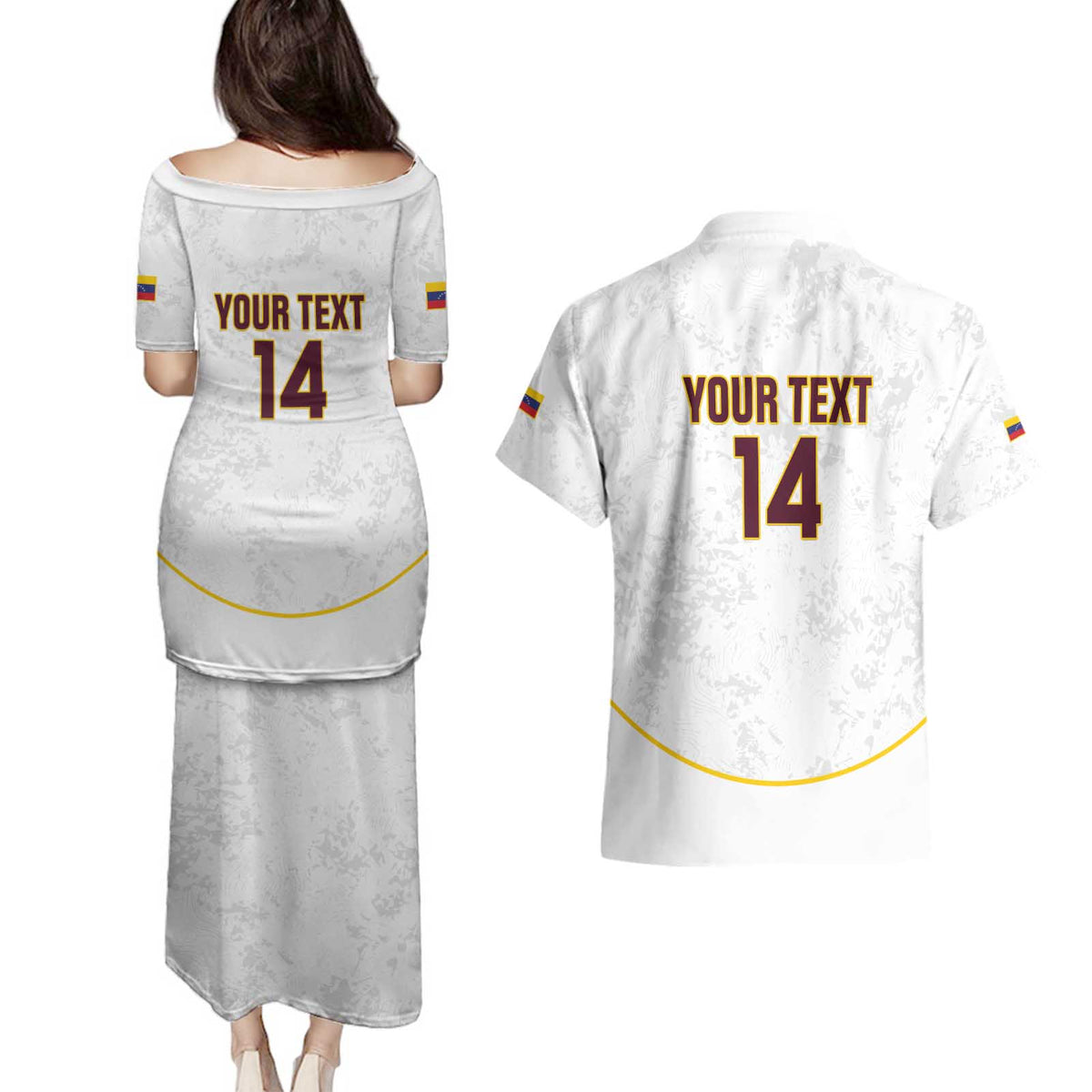 Custom Venezuela Football Couples Matching Puletasi and Hawaiian Shirt Come On La Vinotinto White