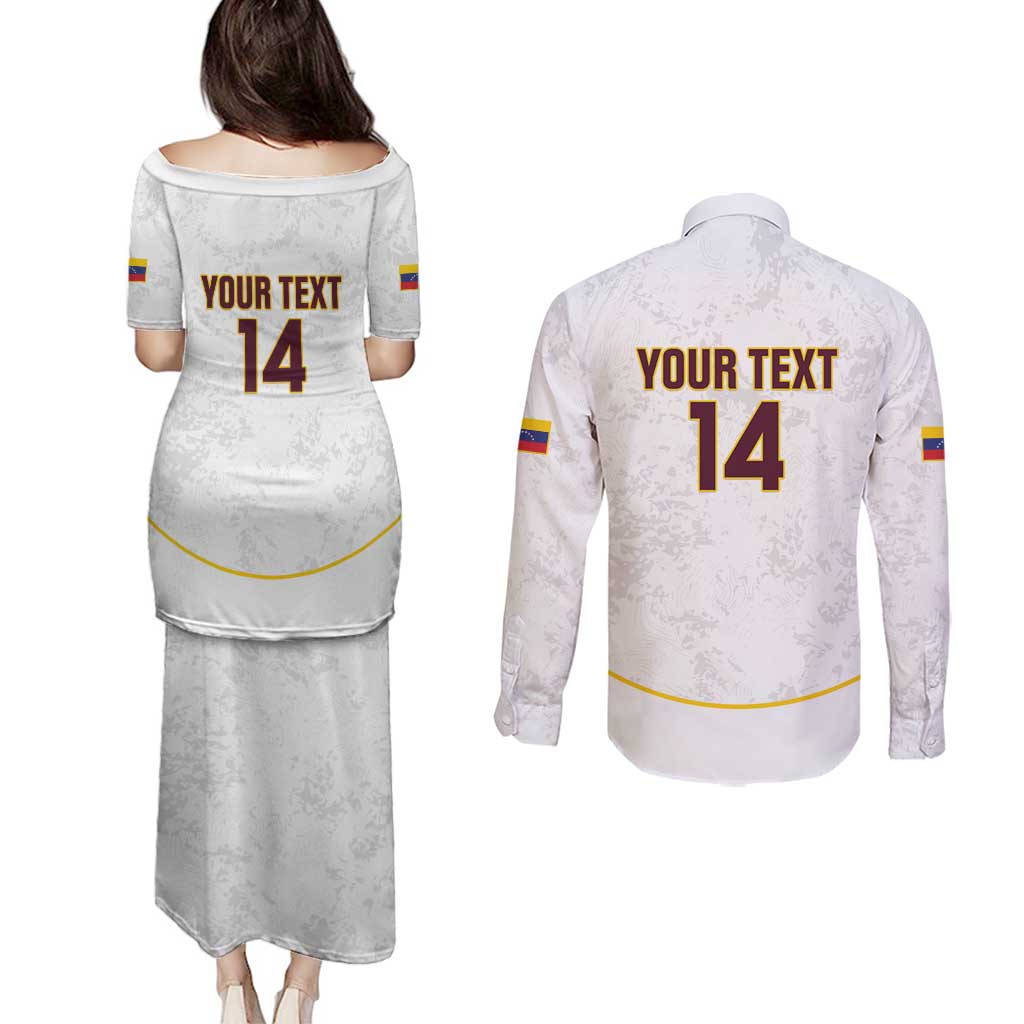 Custom Venezuela Football Couples Matching Puletasi and Long Sleeve Button Shirt Come On La Vinotinto White