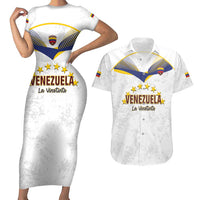 Custom Venezuela Football Couples Matching Short Sleeve Bodycon Dress and Hawaiian Shirt Come On La Vinotinto White