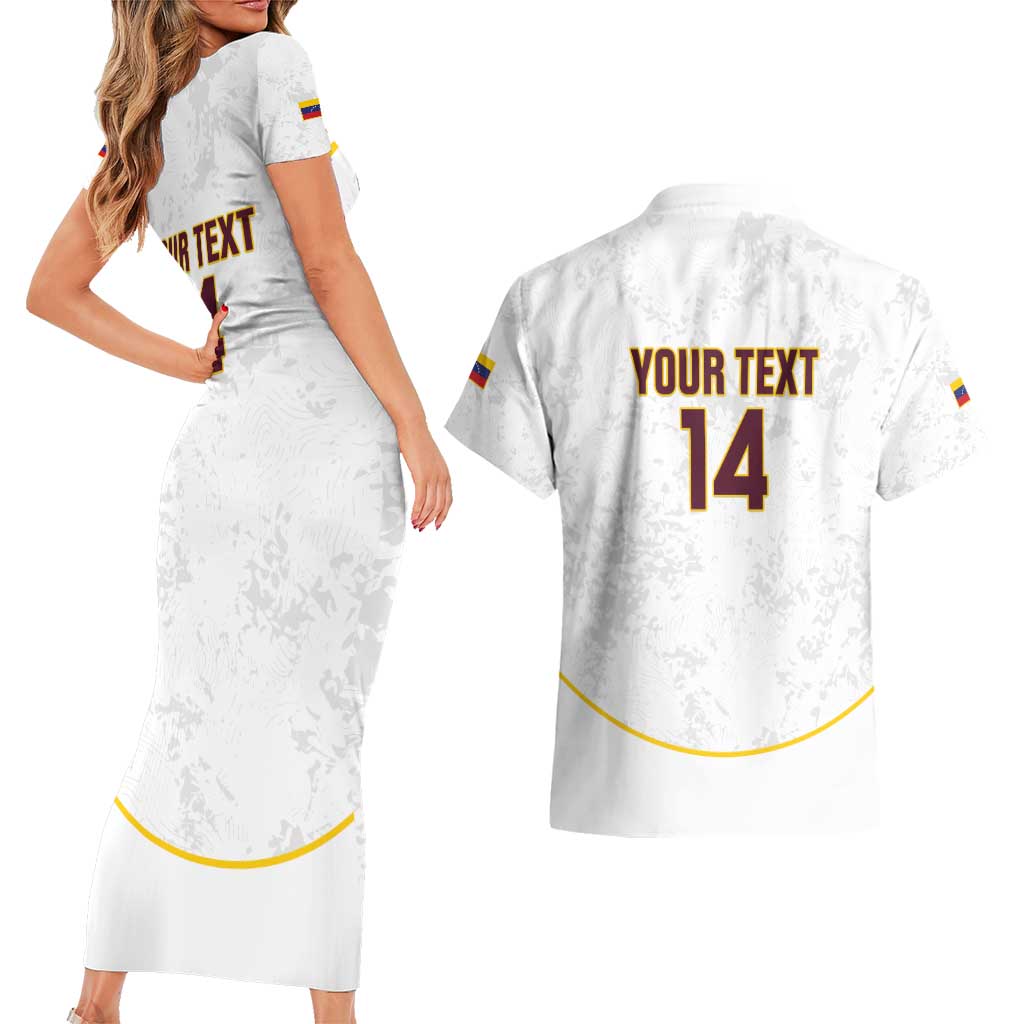 Custom Venezuela Football Couples Matching Short Sleeve Bodycon Dress and Hawaiian Shirt Come On La Vinotinto White